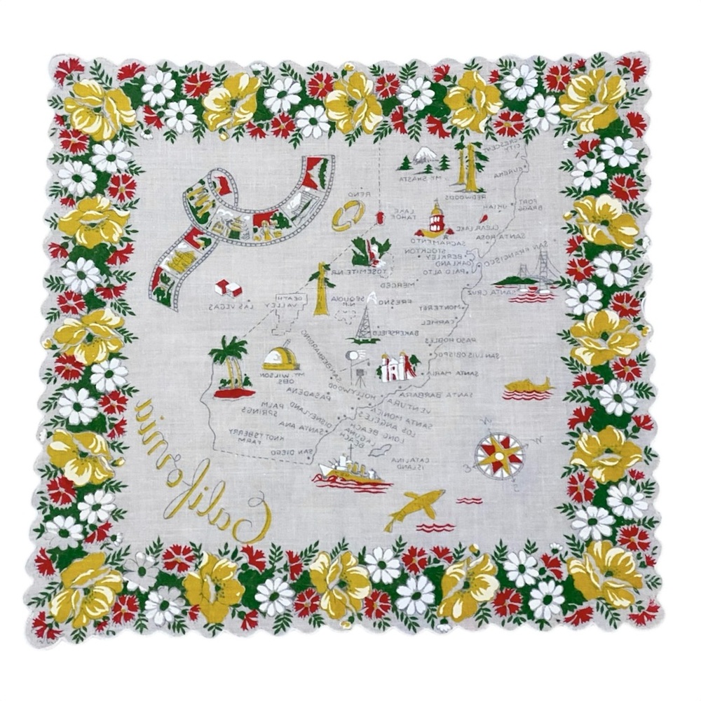 Vintage 1950’s Handkerchief Map of California MCM Retro Souvenir Travel - Picture 2 of 14
